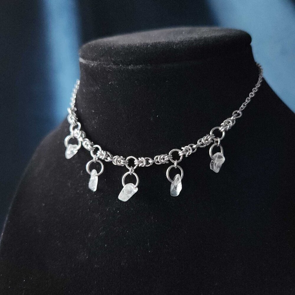 Gothic Fairy clear crystal choker necklace with a small silver chain